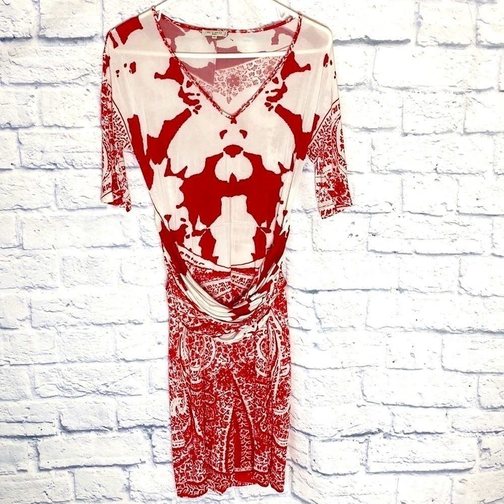 Etro red print jersey 3/4 sleeve dress size 6